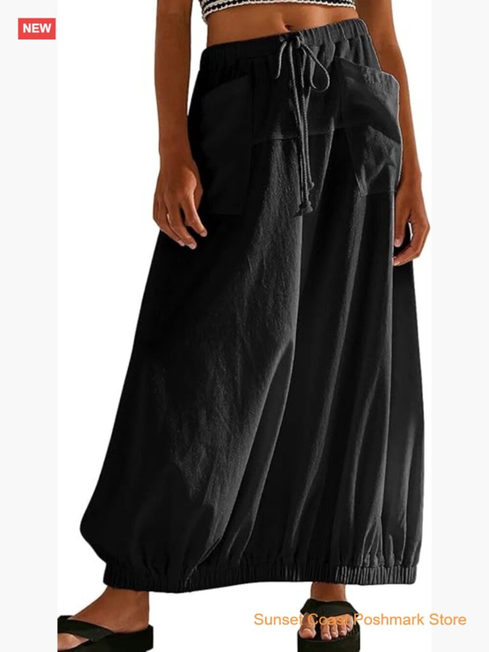 Baggy Parachute Cargo Maxi Skirt Y2K Cotton Drawstring Waist